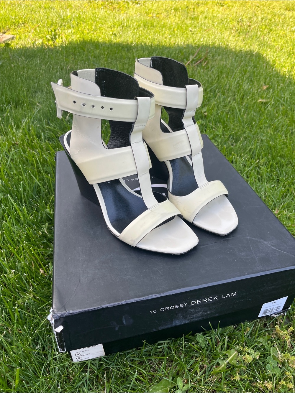 10 Crosby Derek Lam Ivory Strappy Wedge Sandals 8